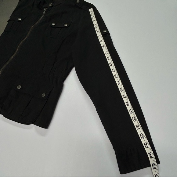 Ashley Womens Utility Jacket Size L Full Zip Cotton Pockets Black Y2k Grunge - Picture 10 of 11